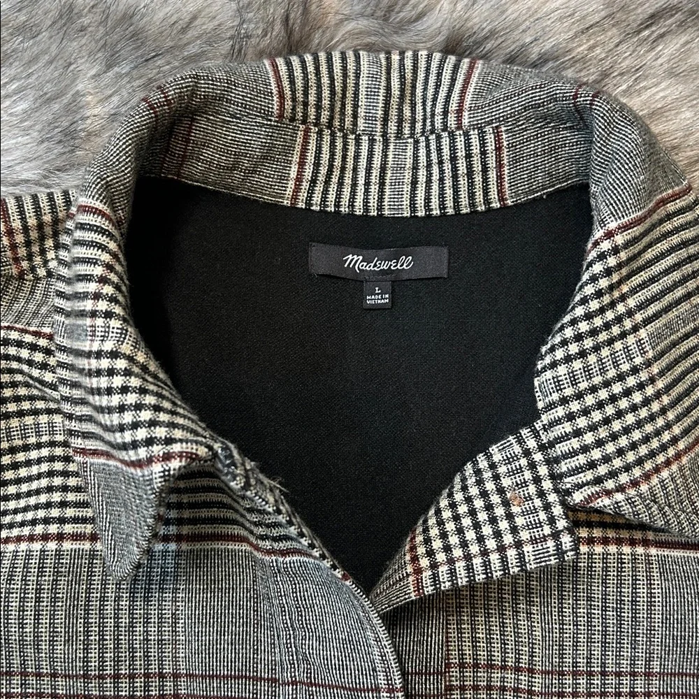 Madewell Cohancy Plaid Bonded Flannel Shirt-Jacket Gray Size Large